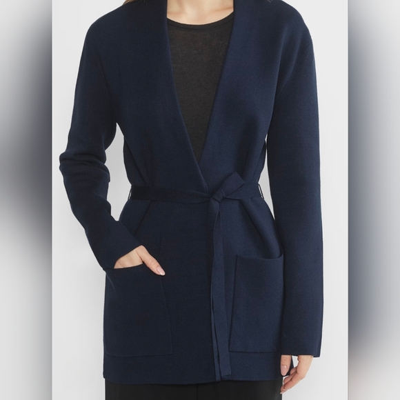 Babaton Sweaters - Babaton Aritzia Ty Navy Cardigan Mid Length Self Tie XXS